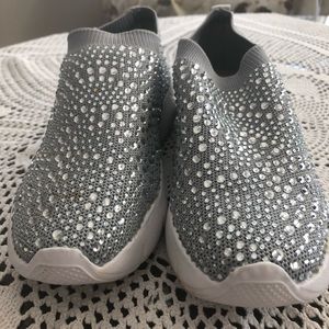 Wedding or Prom Lauren Lorraine Grey Diamond Glitter Slip On Size 7.5